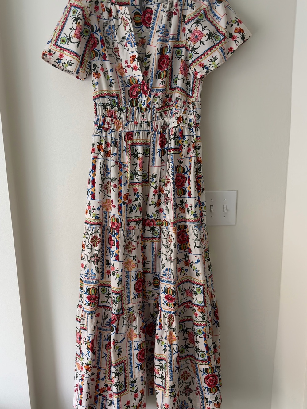 Anthropologie Cream Floral Patchwork Maxi Dress